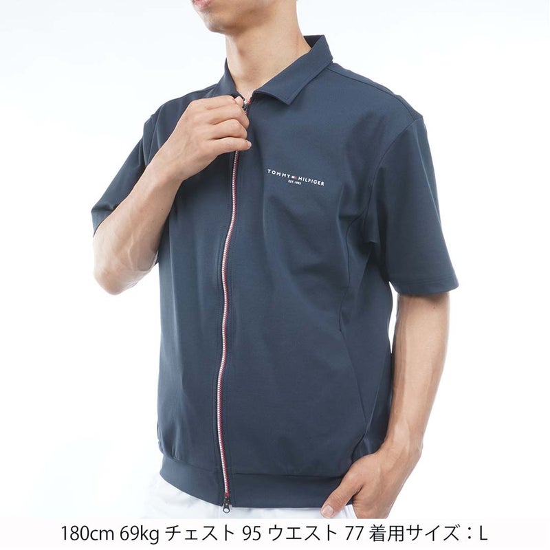[トミー ヒルフィガー ゴルフ]TOMMY HILFIGER GOLF　メンズ 防風 半袖スウェット ジャケット　ネイビー　THMA657　詳細1
