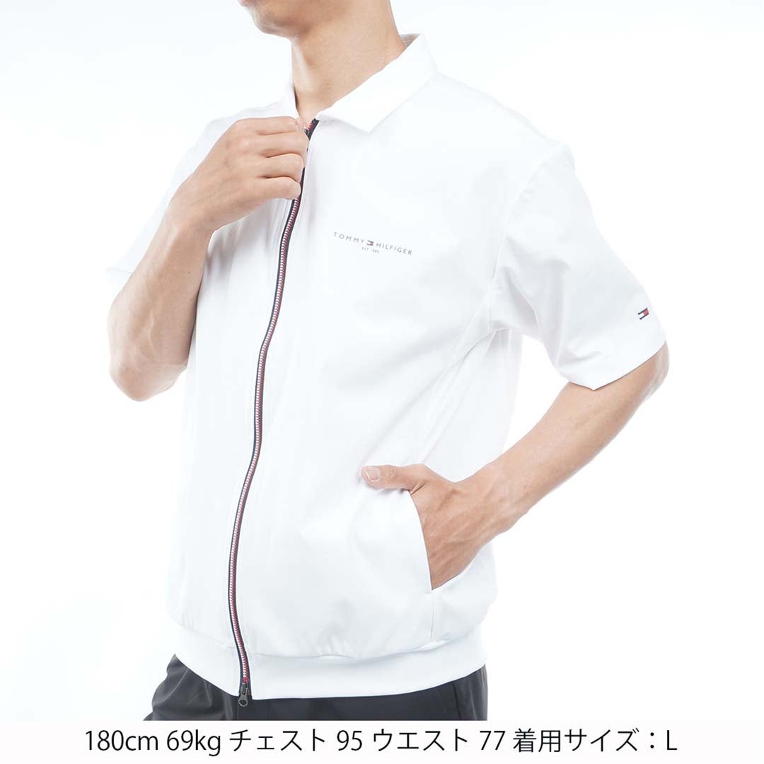 [トミー ヒルフィガー ゴルフ]TOMMY HILFIGER GOLF　メンズ 防風 半袖スウェット ジャケット　ホワイト　THMA657　詳細1