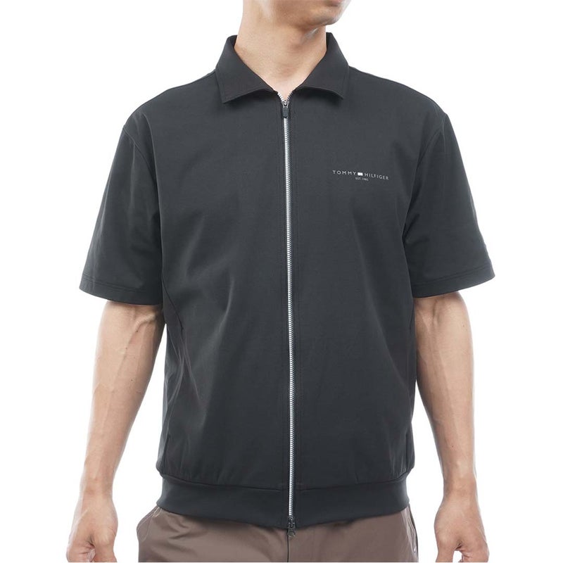 [トミー ヒルフィガー ゴルフ]TOMMY HILFIGER GOLF　メンズ 防風 半袖スウェット ジャケット　ブラック　THMA657　詳細