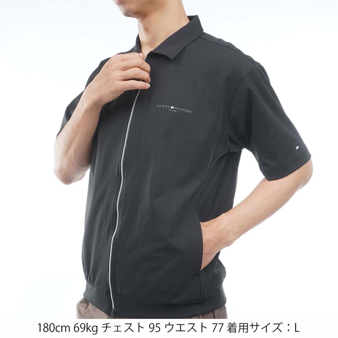 [トミー ヒルフィガー ゴルフ]TOMMY HILFIGER GOLF　メンズ 防風 半袖スウェット ジャケット　ブラック　THMA657　詳細1
