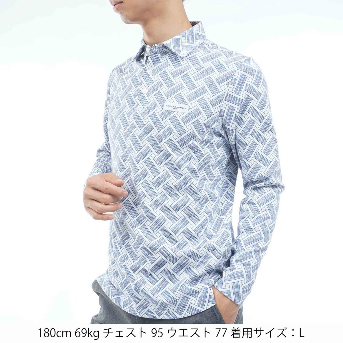 [トミー ヒルフィガー ゴルフ] TOMMY HILFIGER GOLF メンズ 3色ジャガード 長袖台衿付きシャツ　THMA662　ホワイト　詳細1