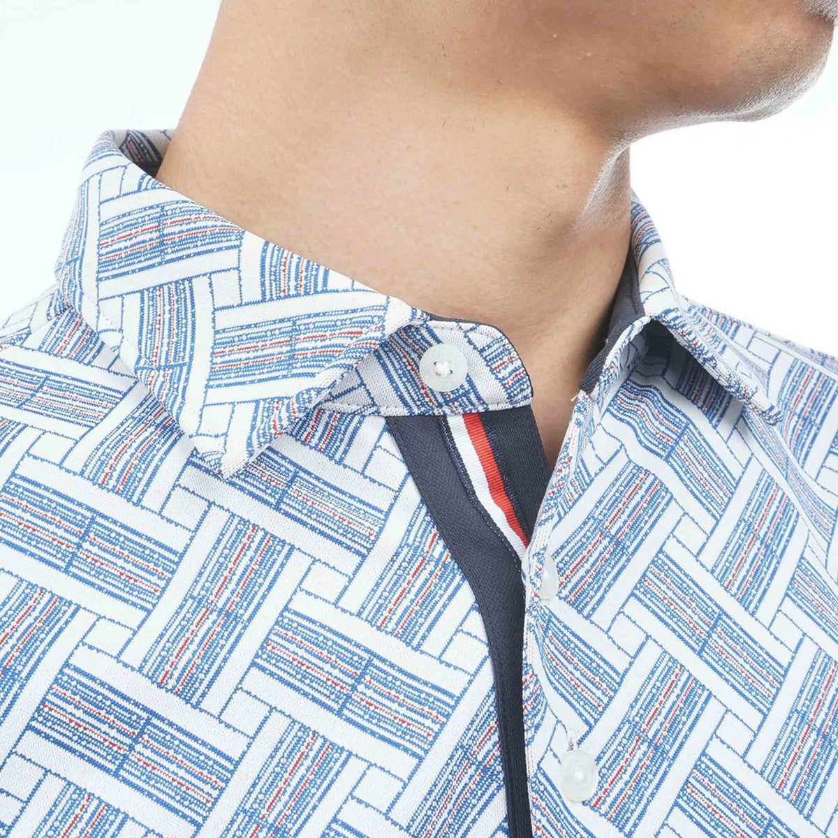 [トミー ヒルフィガー ゴルフ] TOMMY HILFIGER GOLF メンズ 3色ジャガード 長袖台衿付きシャツ　THMA662　ホワイト　詳細6