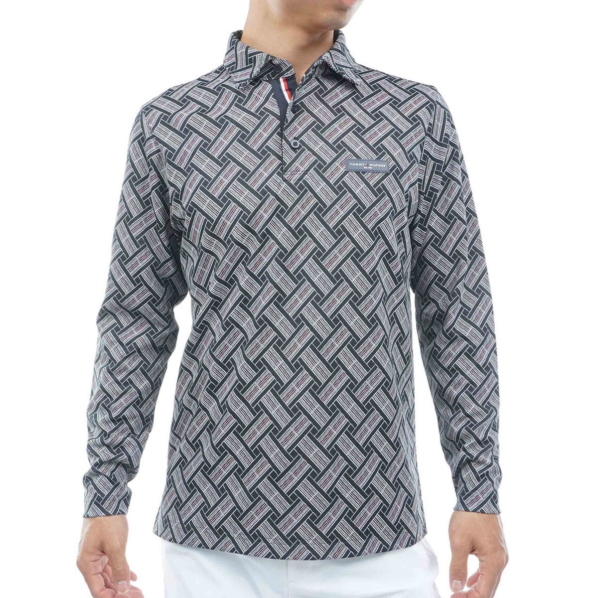 [トミー ヒルフィガー ゴルフ] TOMMY HILFIGER GOLF メンズ 3色ジャガード 長袖台衿付きシャツ　THMA662　ネイビー　詳細