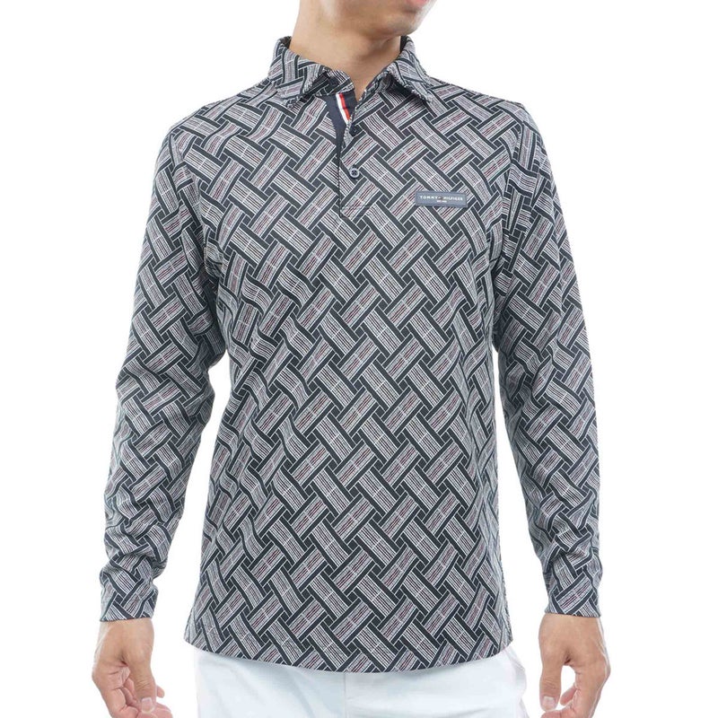 [トミー ヒルフィガー ゴルフ] TOMMY HILFIGER GOLF メンズ 3色ジャガード 長袖台衿付きシャツ　THMA662　ネイビー　詳細