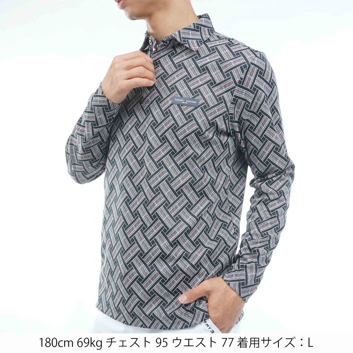 [トミー ヒルフィガー ゴルフ] TOMMY HILFIGER GOLF メンズ 3色ジャガード 長袖台衿付きシャツ　THMA662　ネイビー　詳細1