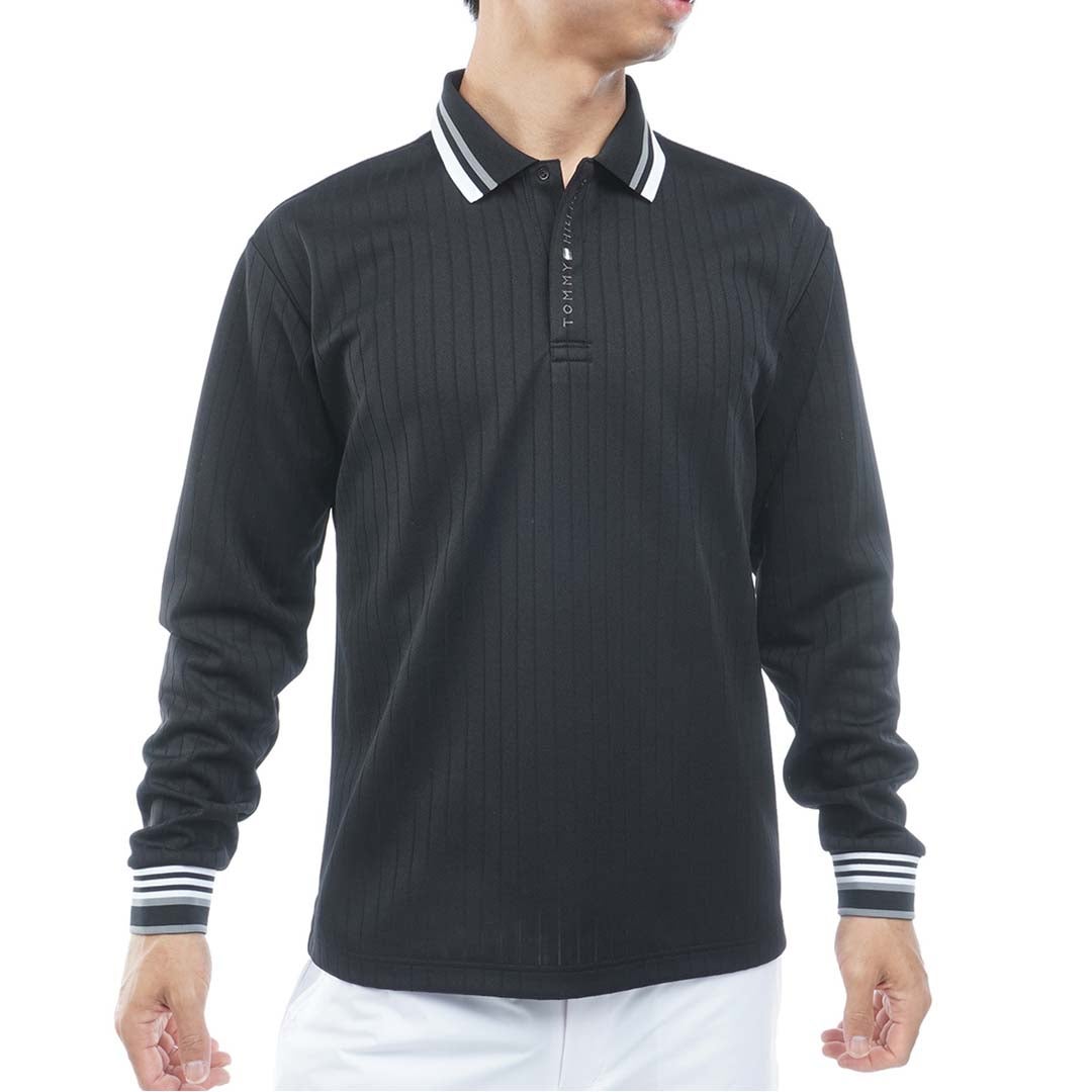 [トミー ヒルフィガー ゴルフ]TOMMY HILFIGER GOLF　メンズ 針抜きジャガード 長袖ポロシャツ　ブラック　THMA663　詳細