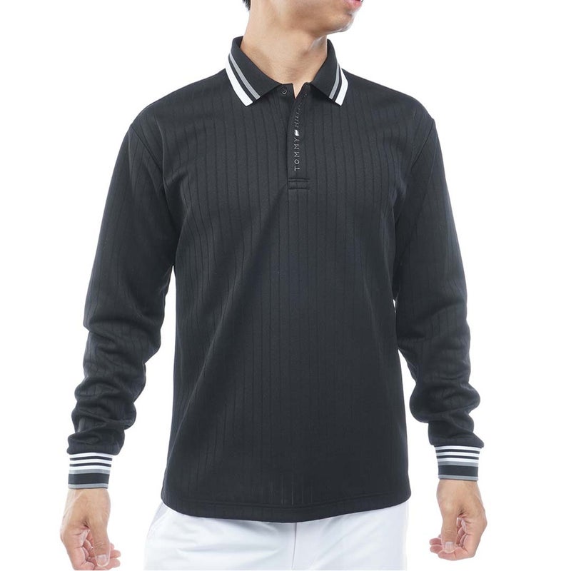[トミー ヒルフィガー ゴルフ]TOMMY HILFIGER GOLF　メンズ 針抜きジャガード 長袖ポロシャツ　ブラック　THMA663　詳細