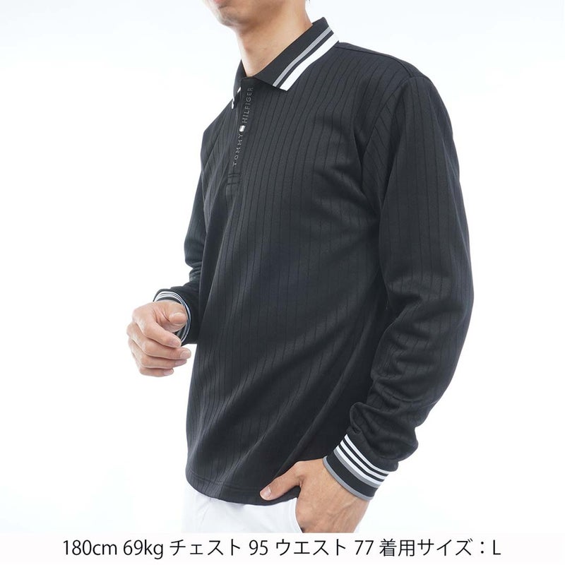 [トミー ヒルフィガー ゴルフ]TOMMY HILFIGER GOLF　メンズ 針抜きジャガード 長袖ポロシャツ　ブラック　THMA663　詳細1