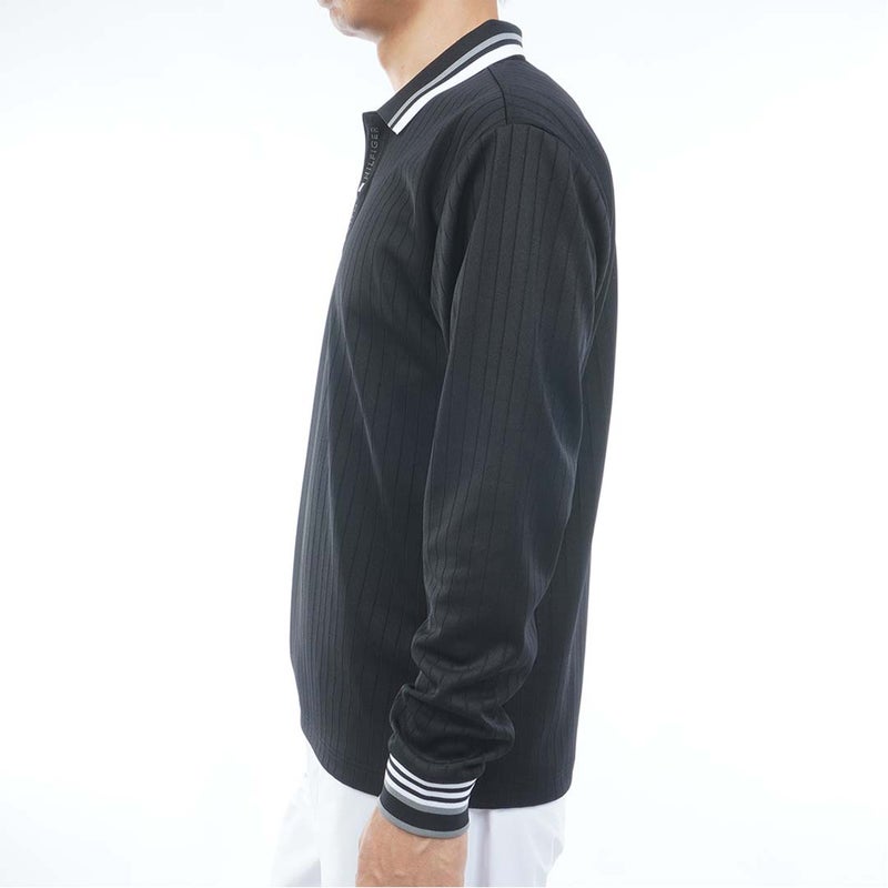 [トミー ヒルフィガー ゴルフ]TOMMY HILFIGER GOLF　メンズ 針抜きジャガード 長袖ポロシャツ　ブラック　THMA663　詳細2