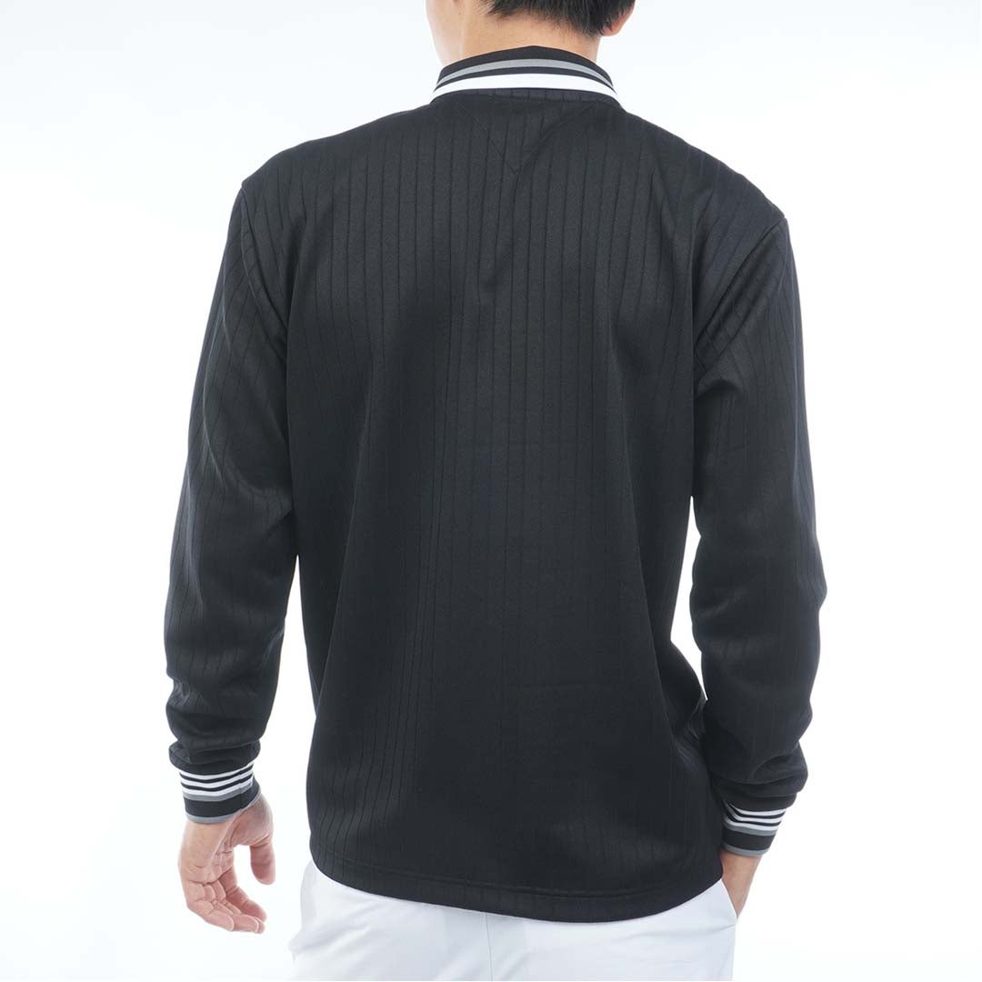 [トミー ヒルフィガー ゴルフ]TOMMY HILFIGER GOLF　メンズ 針抜きジャガード 長袖ポロシャツ　ブラック　THMA663　詳細3