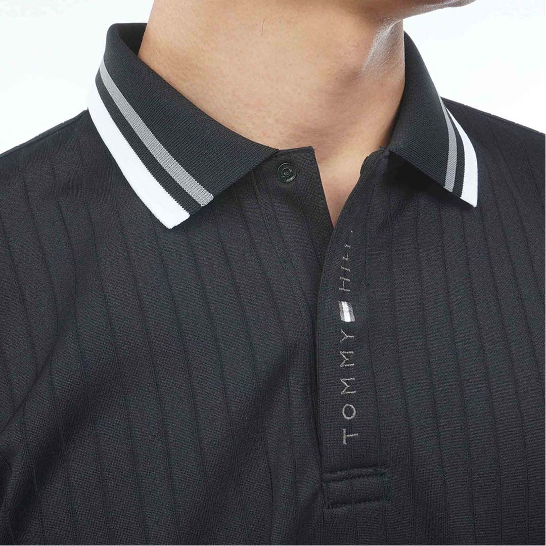 [トミー ヒルフィガー ゴルフ]TOMMY HILFIGER GOLF　メンズ 針抜きジャガード 長袖ポロシャツ　ブラック　THMA663　詳細6