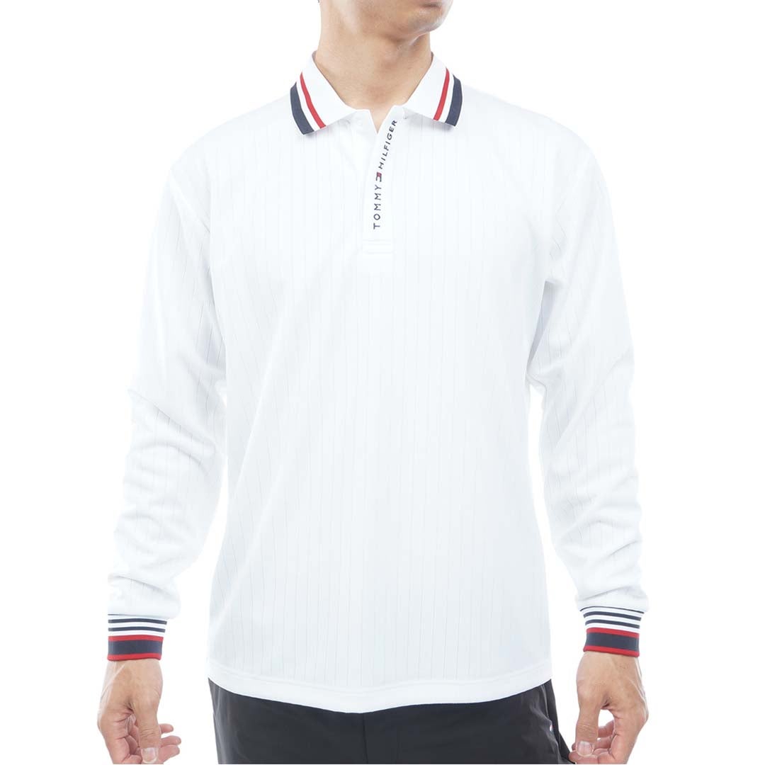 [トミー ヒルフィガー ゴルフ]TOMMY HILFIGER GOLF　メンズ 針抜きジャガード 長袖ポロシャツ　ホワイト　THMA663　詳細