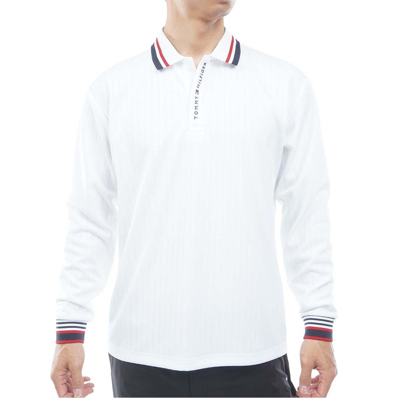 [トミー ヒルフィガー ゴルフ]TOMMY HILFIGER GOLF　メンズ 針抜きジャガード 長袖ポロシャツ　ホワイト　THMA663　詳細