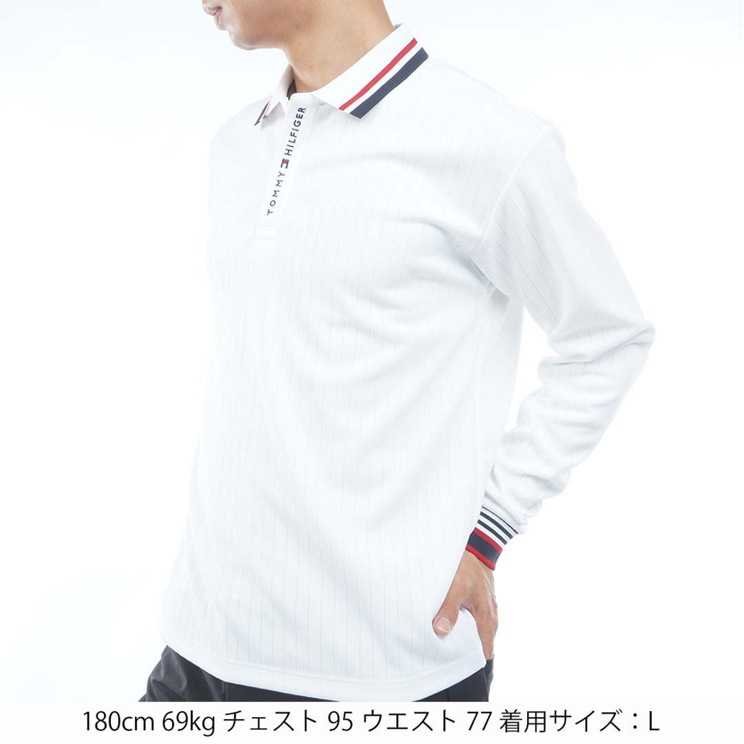 [トミー ヒルフィガー ゴルフ]TOMMY HILFIGER GOLF　メンズ 針抜きジャガード 長袖ポロシャツ　ホワイト　THMA663　詳細1