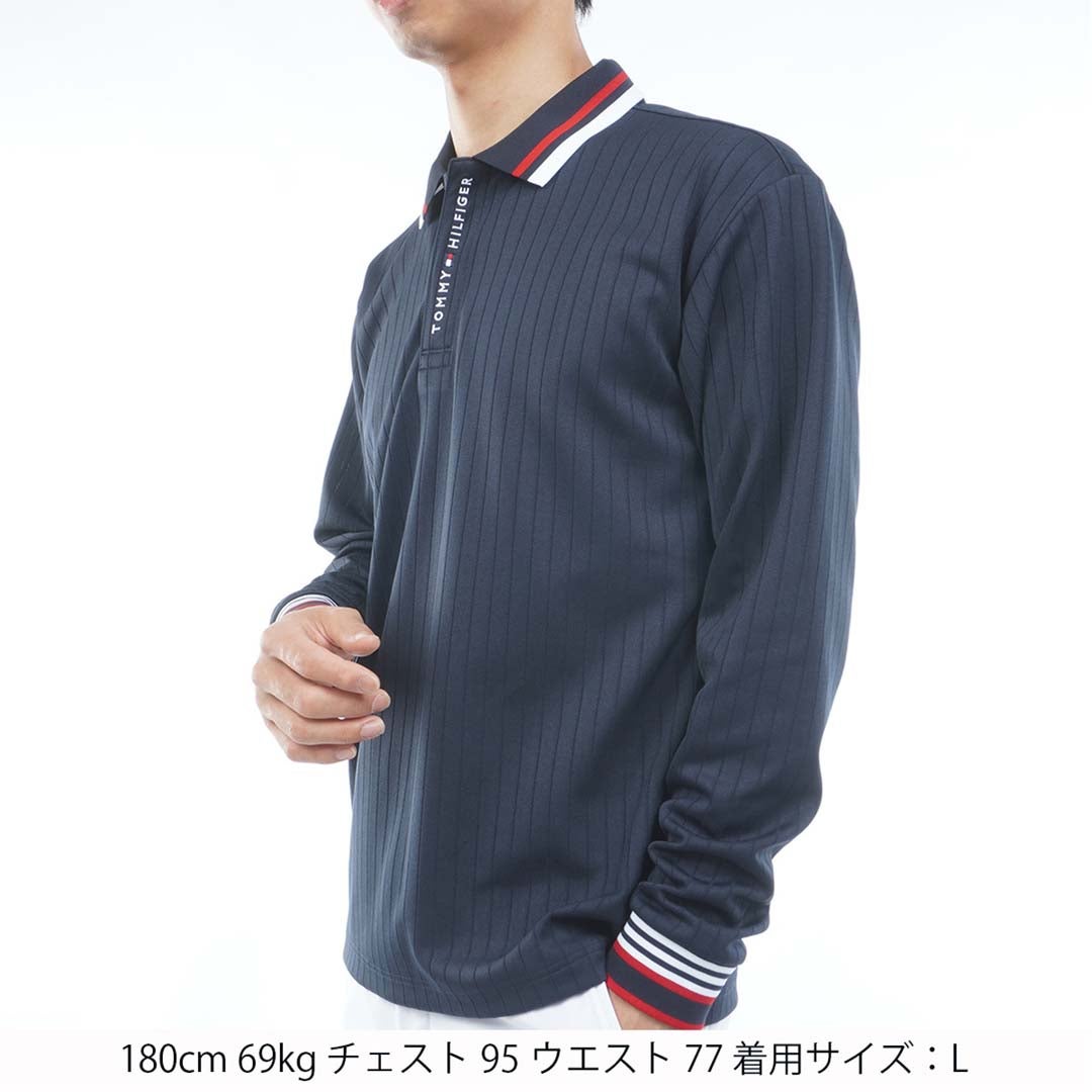 [トミー ヒルフィガー ゴルフ]TOMMY HILFIGER GOLF　メンズ 針抜きジャガード 長袖ポロシャツ　ネイビー　THMA663　詳細1