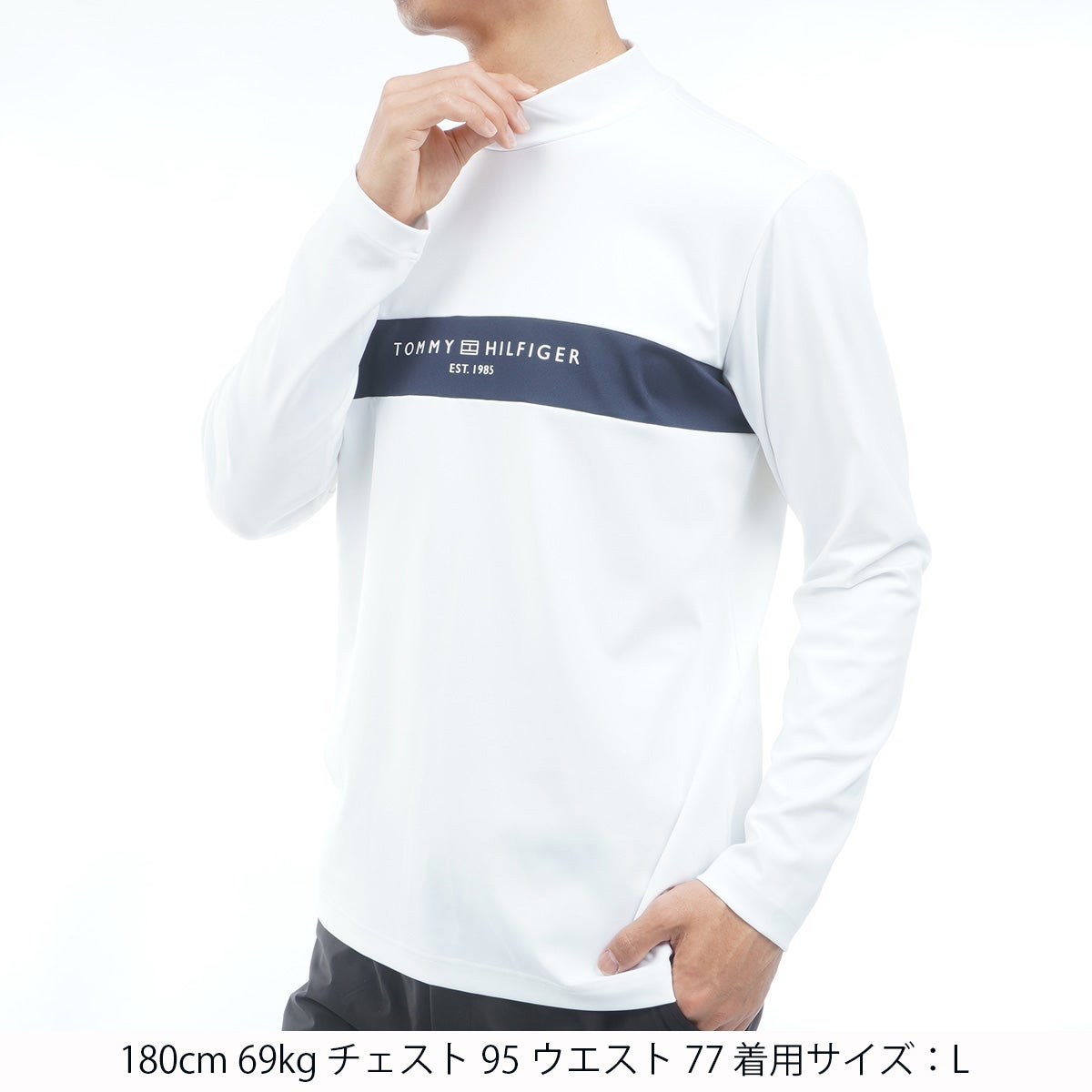 [トミー ヒルフィガー ゴルフ] TOMMY HILFIGER GOLF メンズ ベア天 長袖モックシャツ　THMA664　ホワイト　詳細1