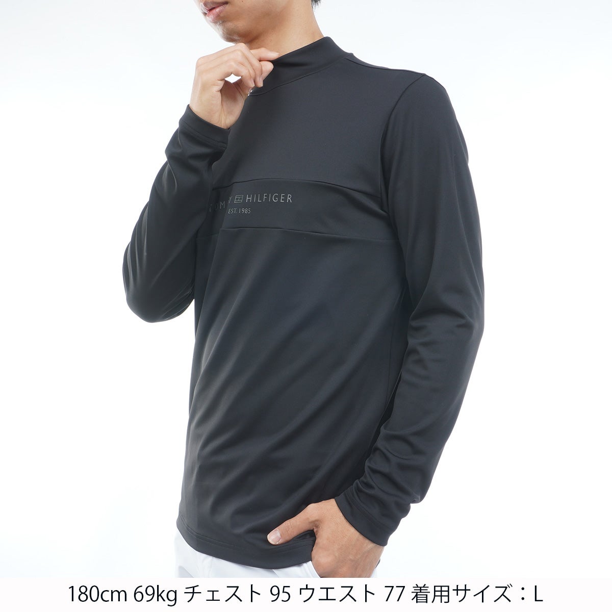 [トミー ヒルフィガー ゴルフ] TOMMY HILFIGER GOLF メンズ ベア天 長袖モックシャツ　THMA664　ホワイト　詳細[トミー ヒルフィガー ゴルフ] TOMMY HILFIGER GOLF メンズ ベア天 長袖モックシャツ　THMA664　ブラック　詳細1