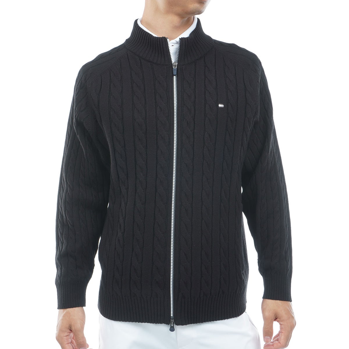 [トミー ヒルフィガー ゴルフ] TOMMY HILFIGER GOLF メンズ ケーブル柄 ニットジャケット　THMA668　ブラック　詳細