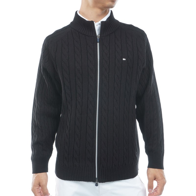 [トミー ヒルフィガー ゴルフ] TOMMY HILFIGER GOLF メンズ ケーブル柄 ニットジャケット　THMA668　ブラック　詳細