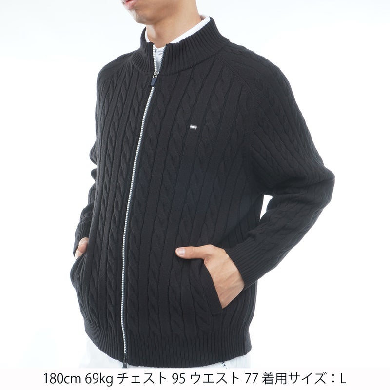[トミー ヒルフィガー ゴルフ] TOMMY HILFIGER GOLF メンズ ケーブル柄 ニットジャケット　THMA668　ブラック　詳細1