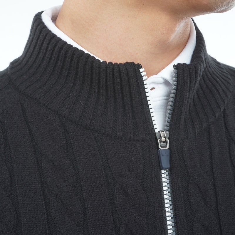 [トミー ヒルフィガー ゴルフ] TOMMY HILFIGER GOLF メンズ ケーブル柄 ニットジャケット　THMA668　ブラック　詳細6