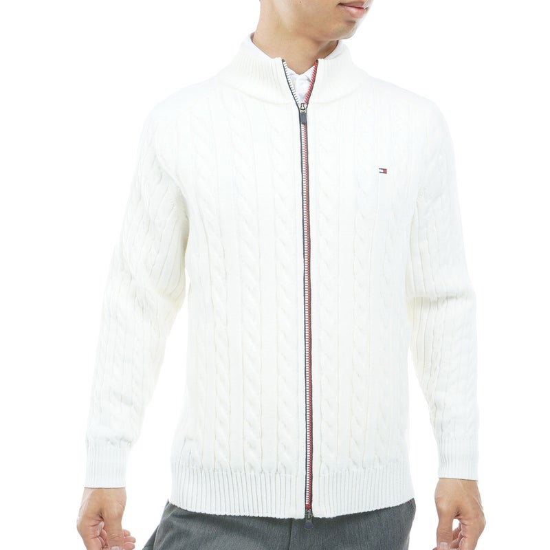 [トミー ヒルフィガー ゴルフ] TOMMY HILFIGER GOLF メンズ ケーブル柄 ニットジャケット　THMA668　オフホワイト　詳細