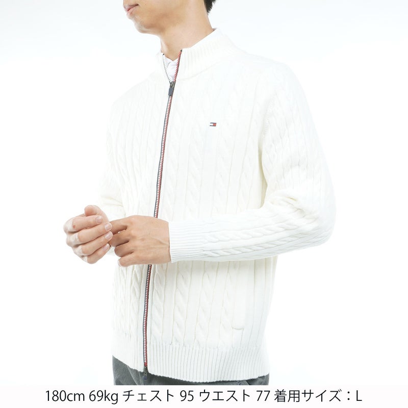 [トミー ヒルフィガー ゴルフ] TOMMY HILFIGER GOLF メンズ ケーブル柄 ニットジャケット　THMA668　オフホワイト　詳細1