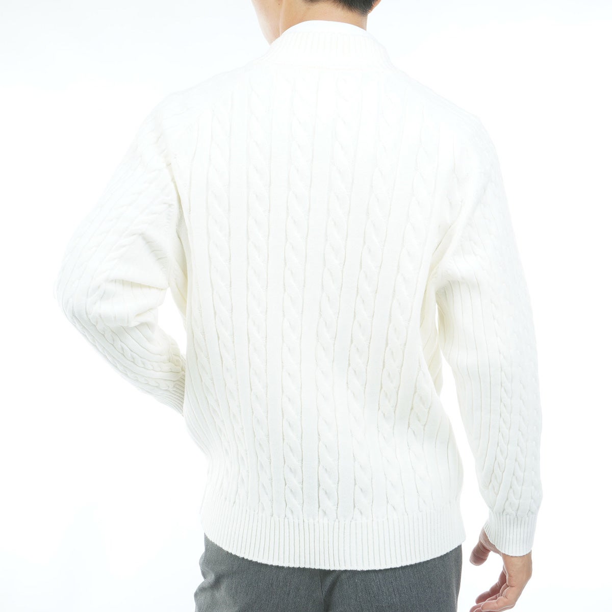 [トミー ヒルフィガー ゴルフ] TOMMY HILFIGER GOLF メンズ ケーブル柄 ニットジャケット　THMA668　オフホワイト　詳細2