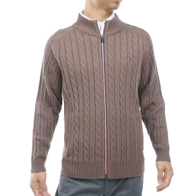 [トミー ヒルフィガー ゴルフ] TOMMY HILFIGER GOLF メンズ ケーブル柄 ニットジャケット　THMA668　モカ　詳細