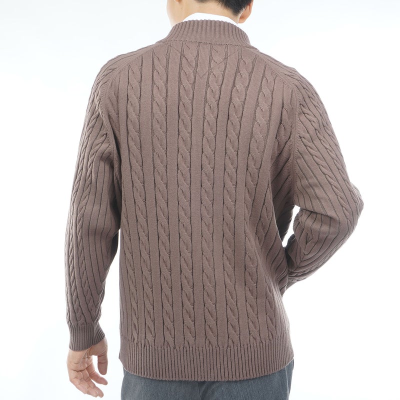 [トミー ヒルフィガー ゴルフ] TOMMY HILFIGER GOLF メンズ ケーブル柄 ニットジャケット　THMA668　モカ　詳細2