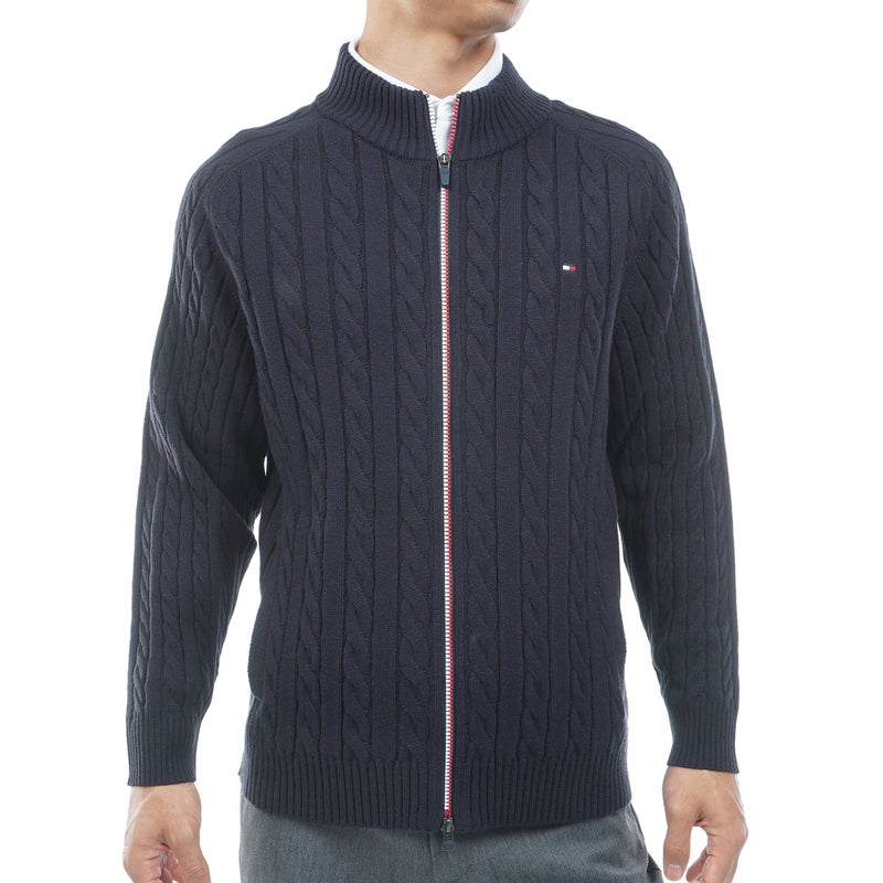 [トミー ヒルフィガー ゴルフ] TOMMY HILFIGER GOLF メンズ ケーブル柄 ニットジャケット　THMA668　ネイビー　詳細