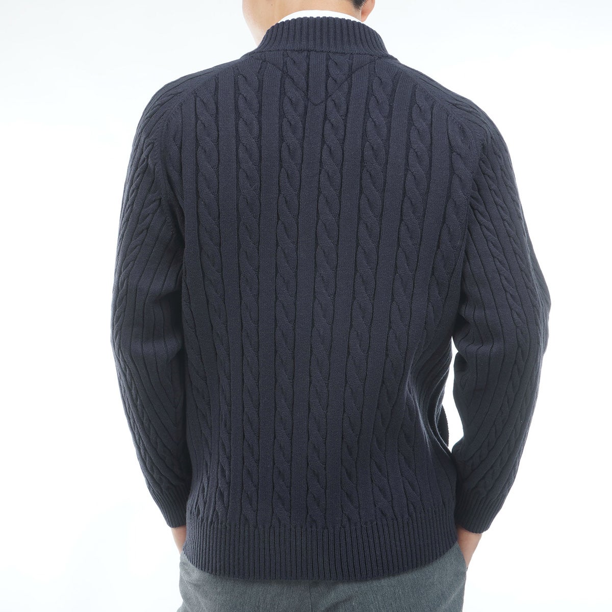 [トミー ヒルフィガー ゴルフ] TOMMY HILFIGER GOLF メンズ ケーブル柄 ニットジャケット　THMA668　ネイビー　詳細2