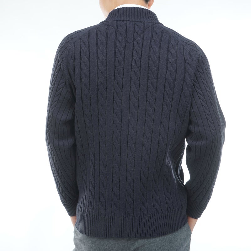 [トミー ヒルフィガー ゴルフ] TOMMY HILFIGER GOLF メンズ ケーブル柄 ニットジャケット　THMA668　ネイビー　詳細2
