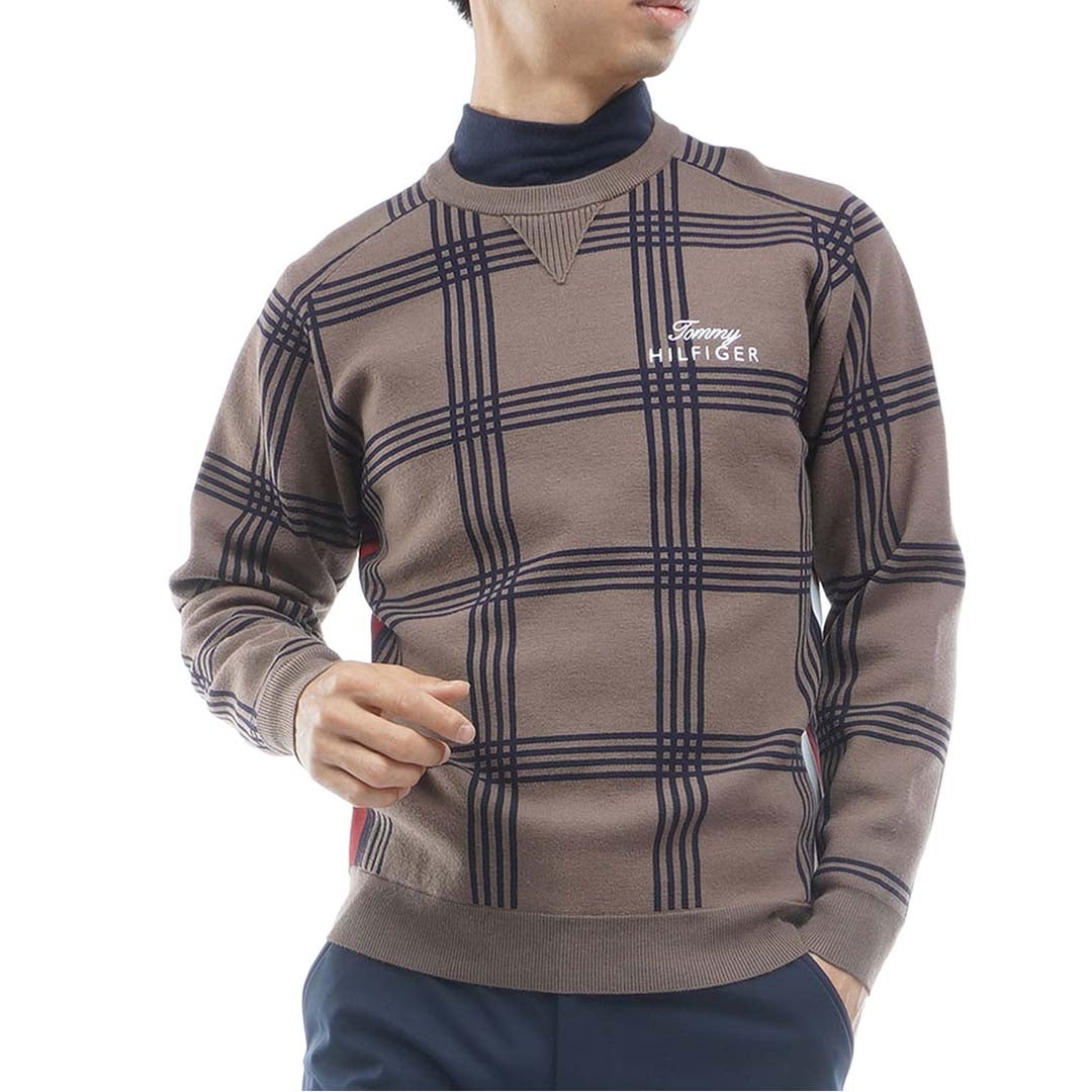 [トミー ヒルフィガー ゴルフ] TOMMY HILFIGER GOLF メンズ チェックジャガード クルーネックニット THMA669 モカ　詳細