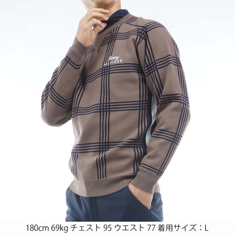 [トミー ヒルフィガー ゴルフ] TOMMY HILFIGER GOLF メンズ チェックジャガード クルーネックニット THMA669 モカ　詳細1