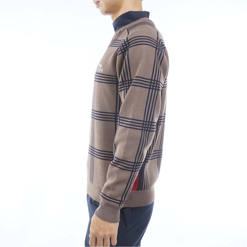 [トミー ヒルフィガー ゴルフ] TOMMY HILFIGER GOLF メンズ チェックジャガード クルーネックニット THMA669 モカ　詳細2