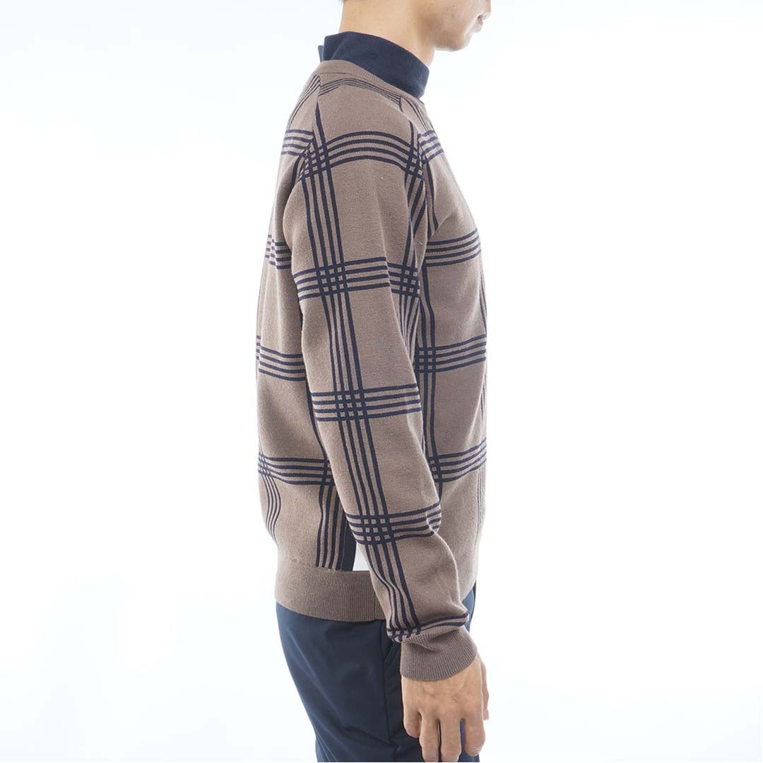 [トミー ヒルフィガー ゴルフ] TOMMY HILFIGER GOLF メンズ チェックジャガード クルーネックニット THMA669 モカ　詳細4