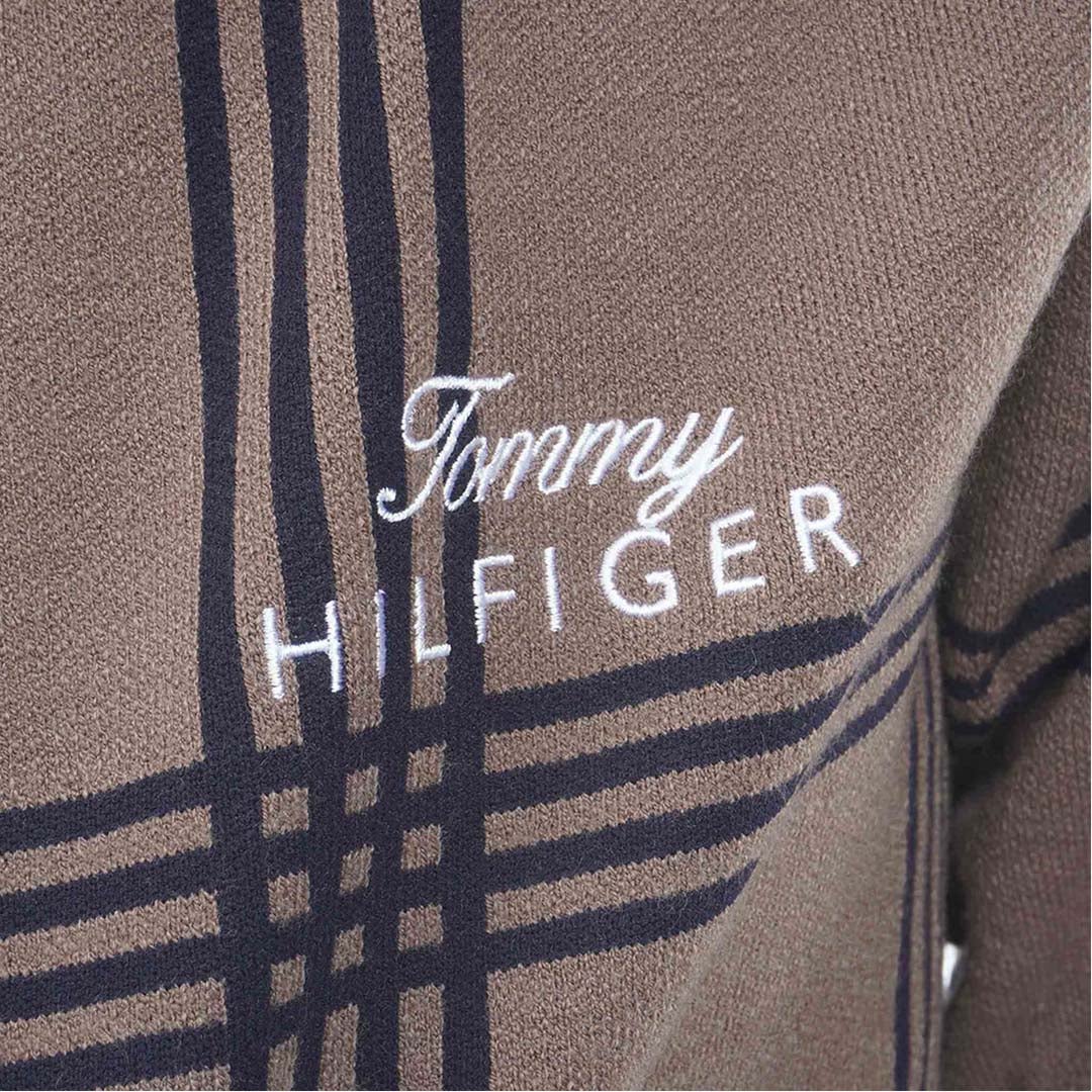 [トミー ヒルフィガー ゴルフ] TOMMY HILFIGER GOLF メンズ チェックジャガード クルーネックニット THMA669 モカ　詳細6