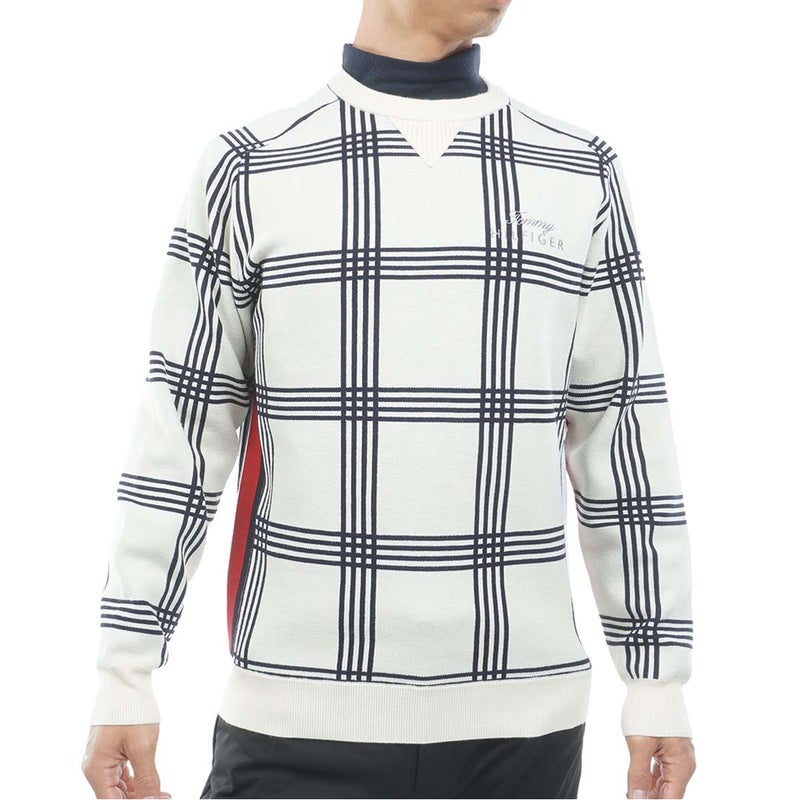 [トミー ヒルフィガー ゴルフ] TOMMY HILFIGER GOLF メンズ チェックジャガード クルーネックニット THMA669 アイボリー　詳細