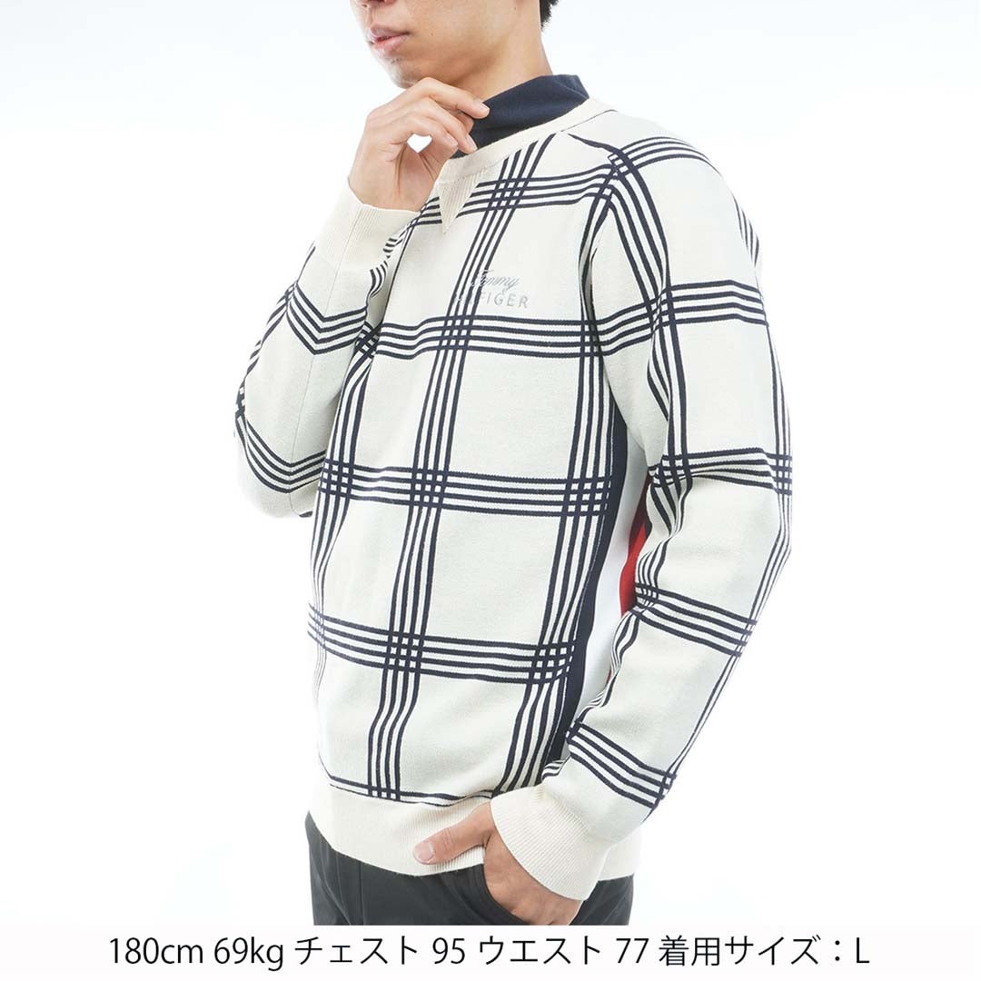 [トミー ヒルフィガー ゴルフ] TOMMY HILFIGER GOLF メンズ チェックジャガード クルーネックニット THMA669 アイボリー　詳細1