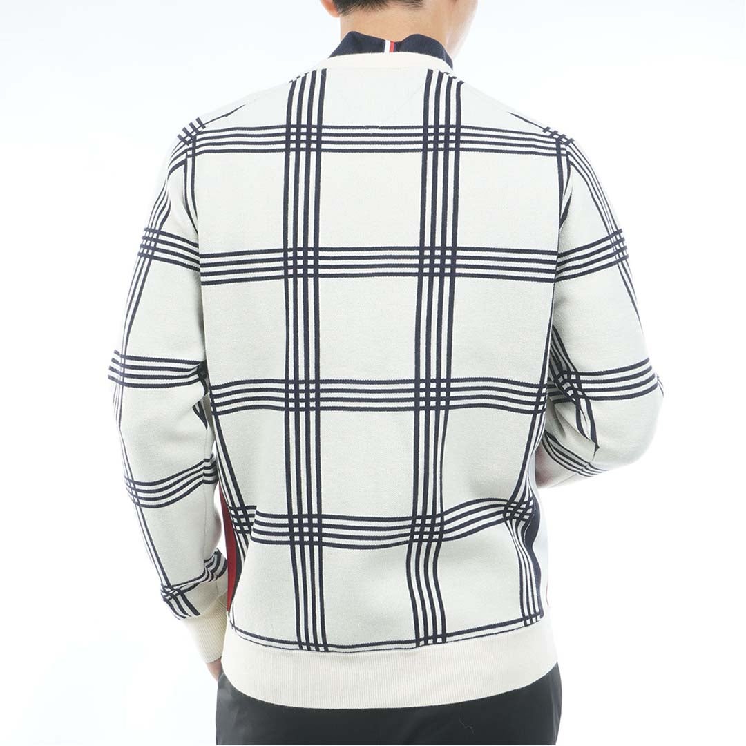 [トミー ヒルフィガー ゴルフ] TOMMY HILFIGER GOLF メンズ チェックジャガード クルーネックニット THMA669 アイボリー　詳細2