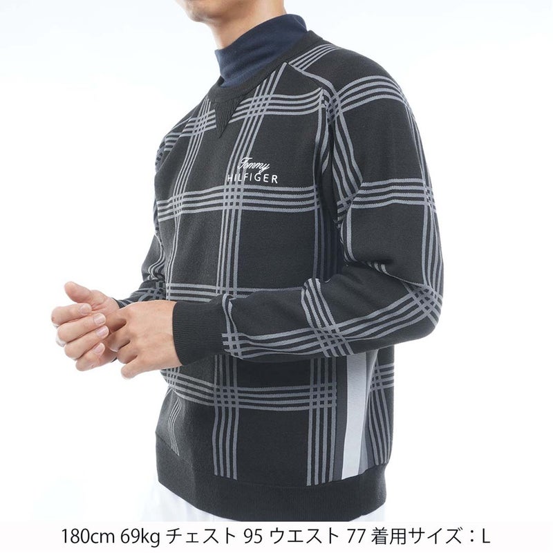 [トミー ヒルフィガー ゴルフ] TOMMY HILFIGER GOLF メンズ チェックジャガード クルーネックニット THMA669 ブラック　詳細1