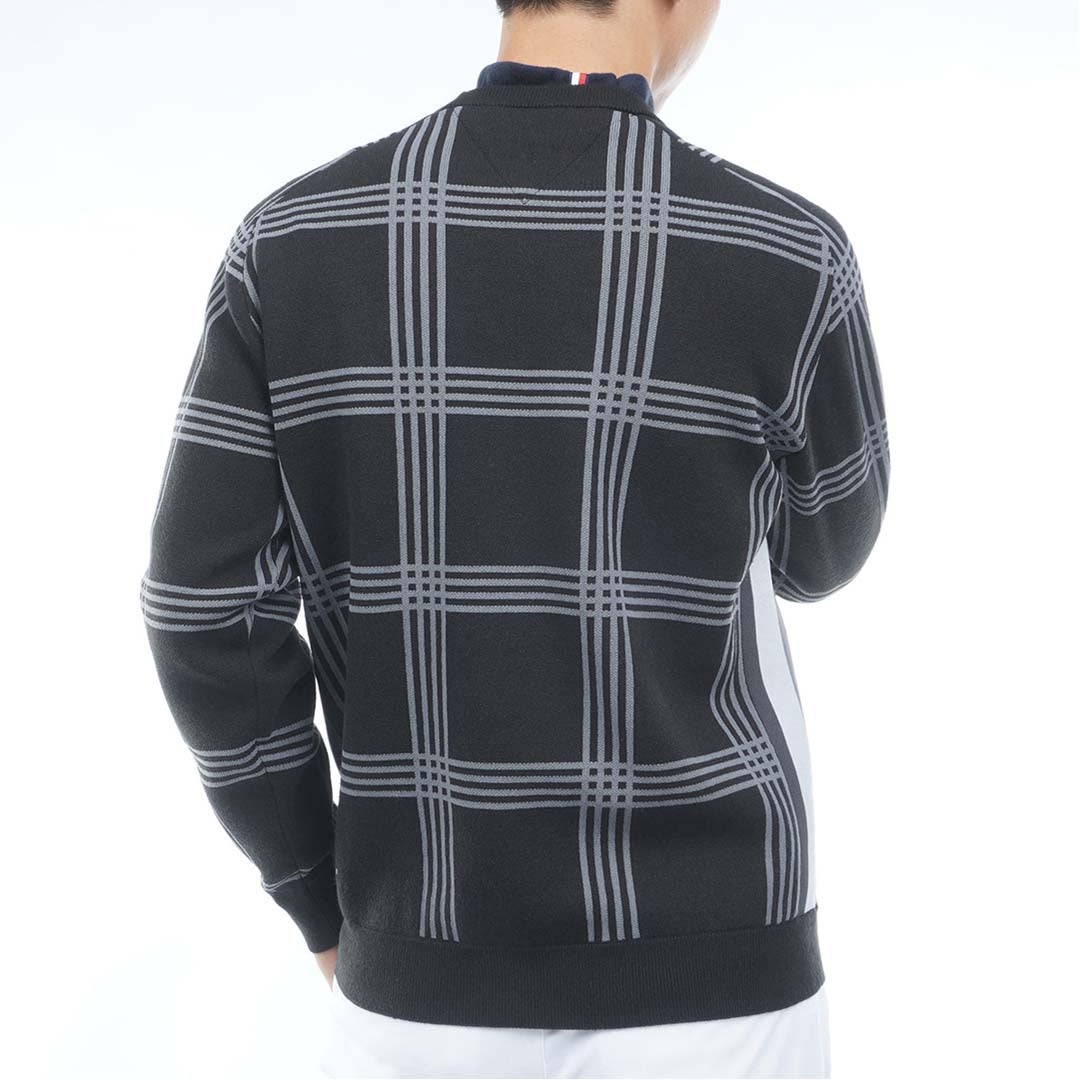 [トミー ヒルフィガー ゴルフ] TOMMY HILFIGER GOLF メンズ チェックジャガード クルーネックニット THMA669 ブラック　詳細2