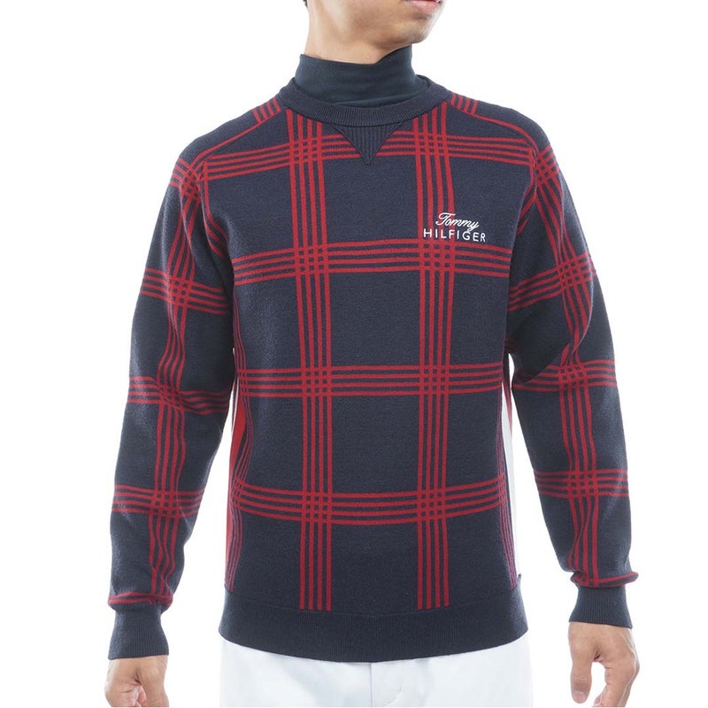 [トミー ヒルフィガー ゴルフ] TOMMY HILFIGER GOLF メンズ チェックジャガード クルーネックニット THMA669 ネイビー　詳細