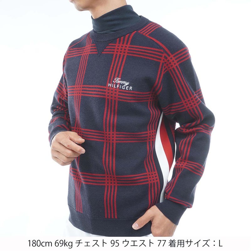 [トミー ヒルフィガー ゴルフ] TOMMY HILFIGER GOLF メンズ チェックジャガード クルーネックニット THMA669 ネイビー　詳細1