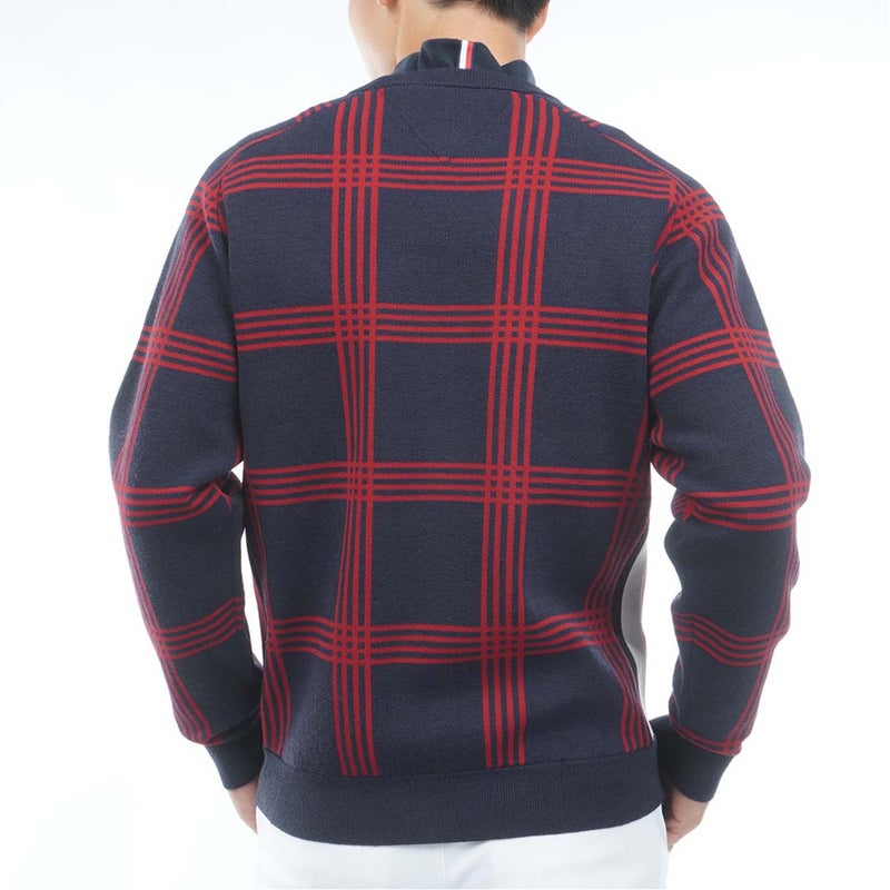 [トミー ヒルフィガー ゴルフ] TOMMY HILFIGER GOLF メンズ チェックジャガード クルーネックニット THMA669 ネイビー　詳細2