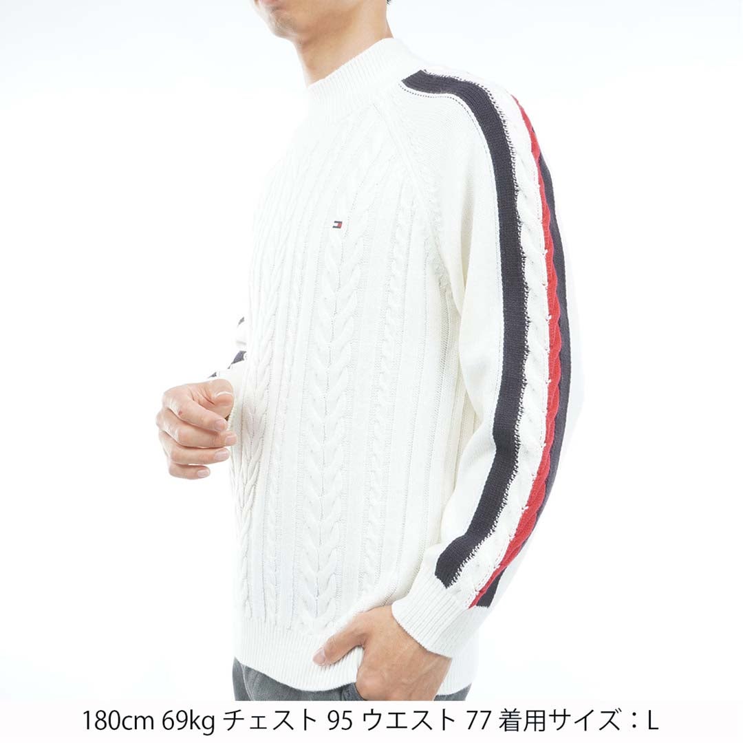 [トミー ヒルフィガー ゴルフ] TOMMY HILFIGER GOLF メンズ ケーブル柄 袖トリコライン ハイネックニット THMA670 オフホワイト　詳細1
