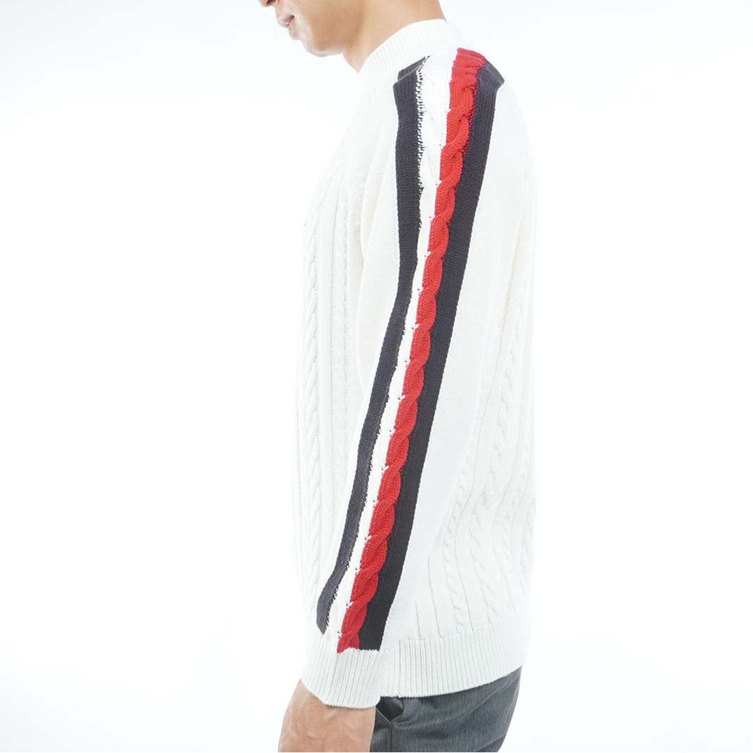 [トミー ヒルフィガー ゴルフ] TOMMY HILFIGER GOLF メンズ ケーブル柄 袖トリコライン ハイネックニット THMA670 オフホワイト　詳細2