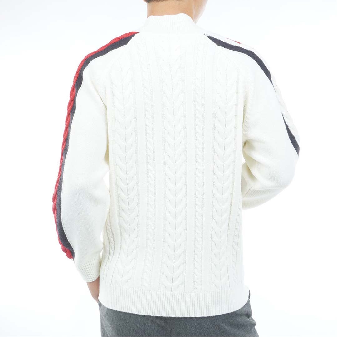 [トミー ヒルフィガー ゴルフ] TOMMY HILFIGER GOLF メンズ ケーブル柄 袖トリコライン ハイネックニット THMA670 オフホワイト　詳細3