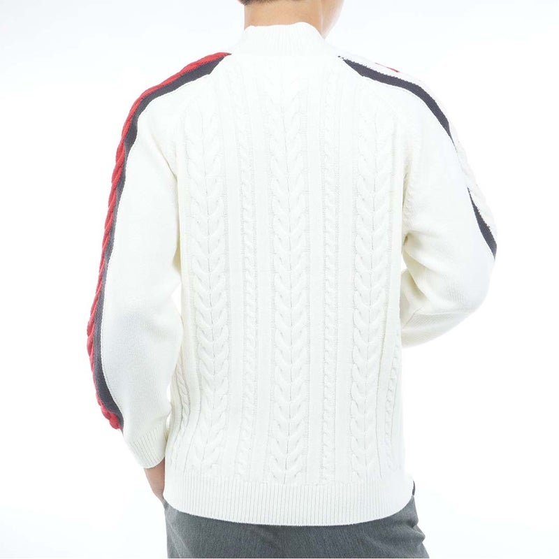 [トミー ヒルフィガー ゴルフ] TOMMY HILFIGER GOLF メンズ ケーブル柄 袖トリコライン ハイネックニット THMA670 オフホワイト　詳細3